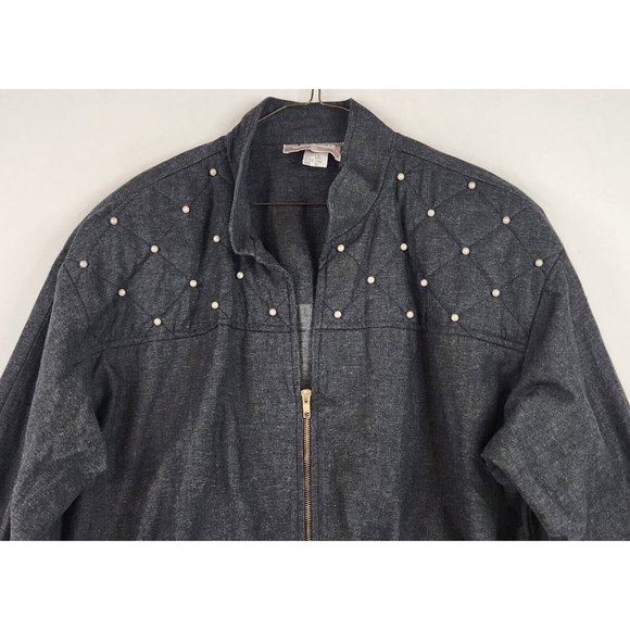 Starfire Jacket Womens 12 Gray Denim Quilted Pearl Accent Retro Vintage USA - Picture 7 of 11